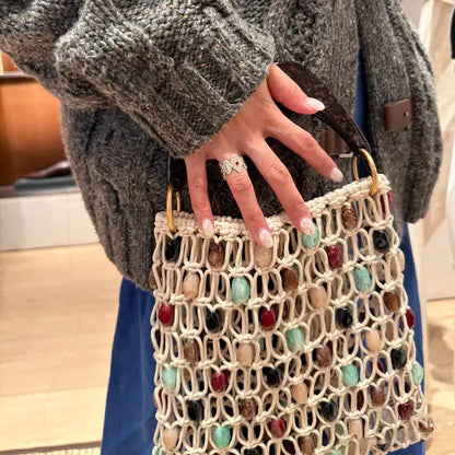 Creative Summer Woven Bead Bag Hollow-Out Breathable Tote Bohemian Large Capacity Shoulder Women