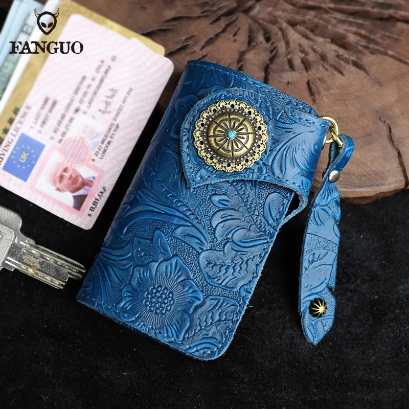 Genuine Leather Key Wallet with Card Holder & Key Chain for Men