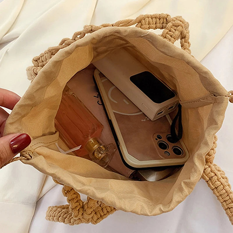 Straw Woven Bucket Bag for Women – Boho Beach Handbag