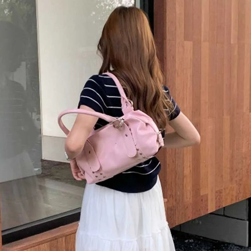 Rivet Bowling Bag – Women's Luxury PU Leather Shoulder Bag