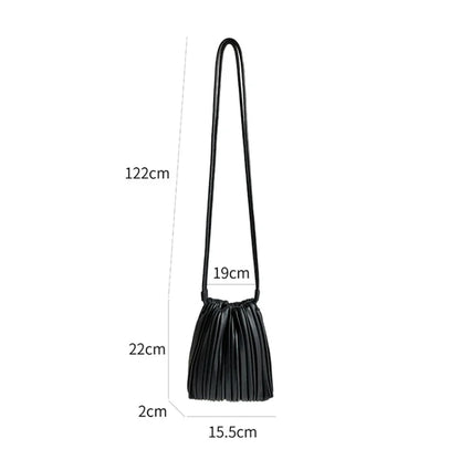 Pleated PU Leather Crossbody Bag – Mini Bucket Shoulder Bag for Women