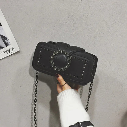 Rivet Crossbody Bag for Women – Small Square Chain Shoulder Bag