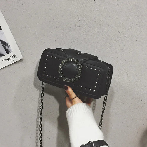 Rivet Crossbody Bag for Women – Small Square Chain Shoulder Bag