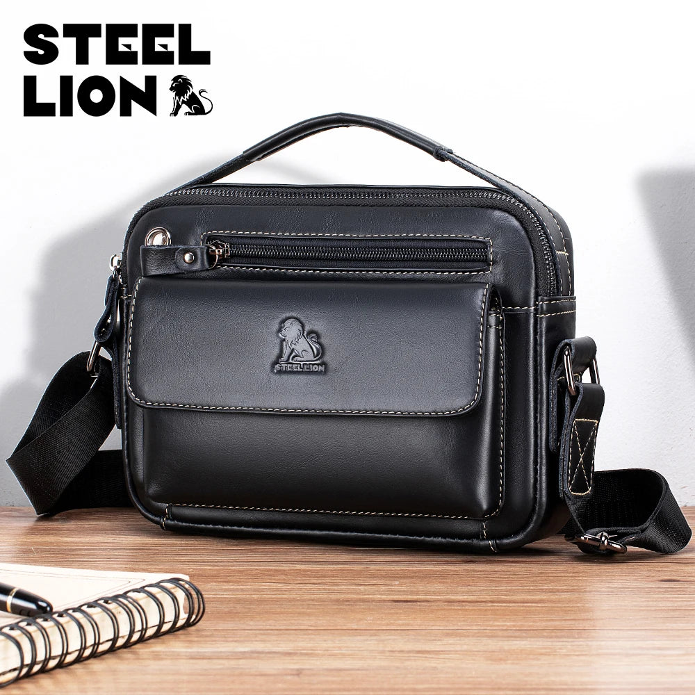 Steel Lion Men's Leather Crossbody Bag – Casual Horizontal Shoulder Bag