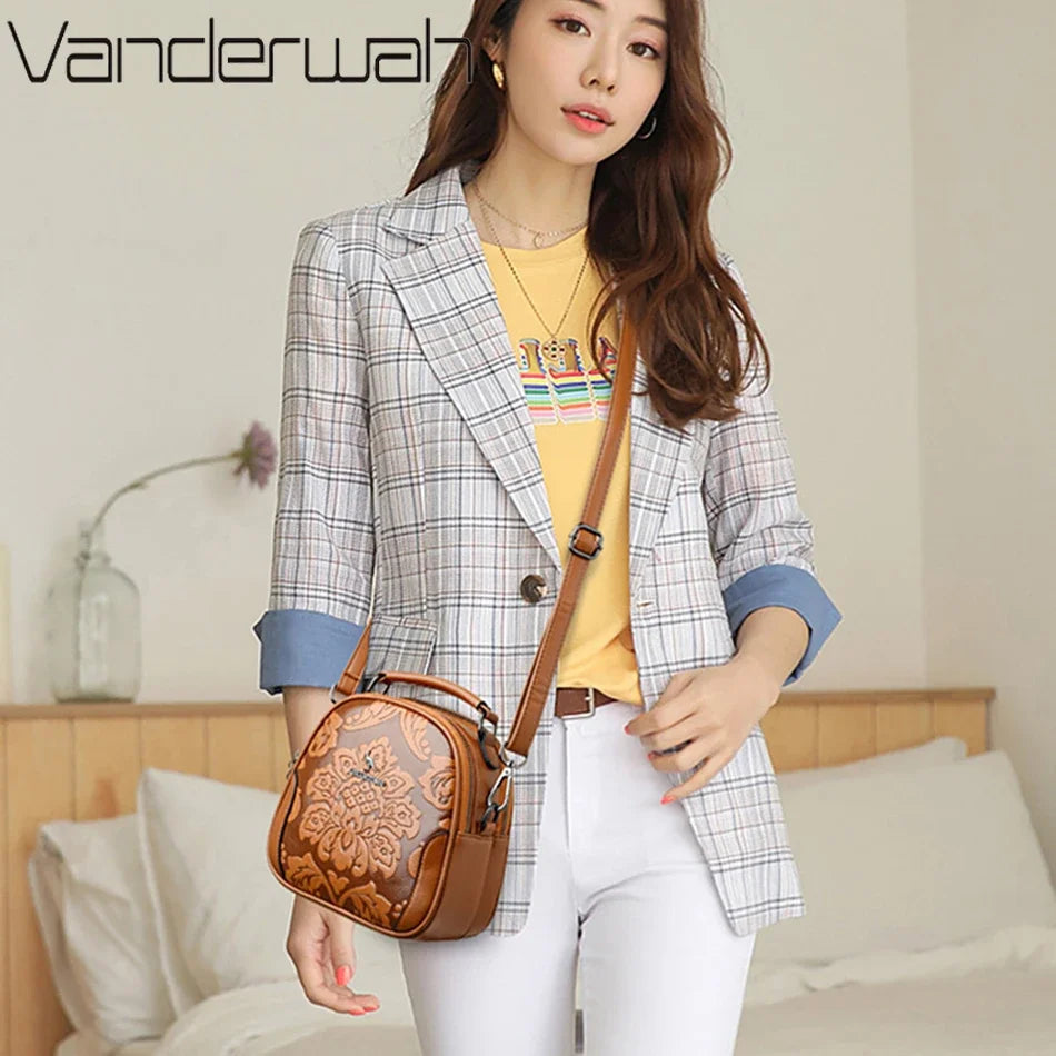 Floral Print Leather Crossbody Bag for Women