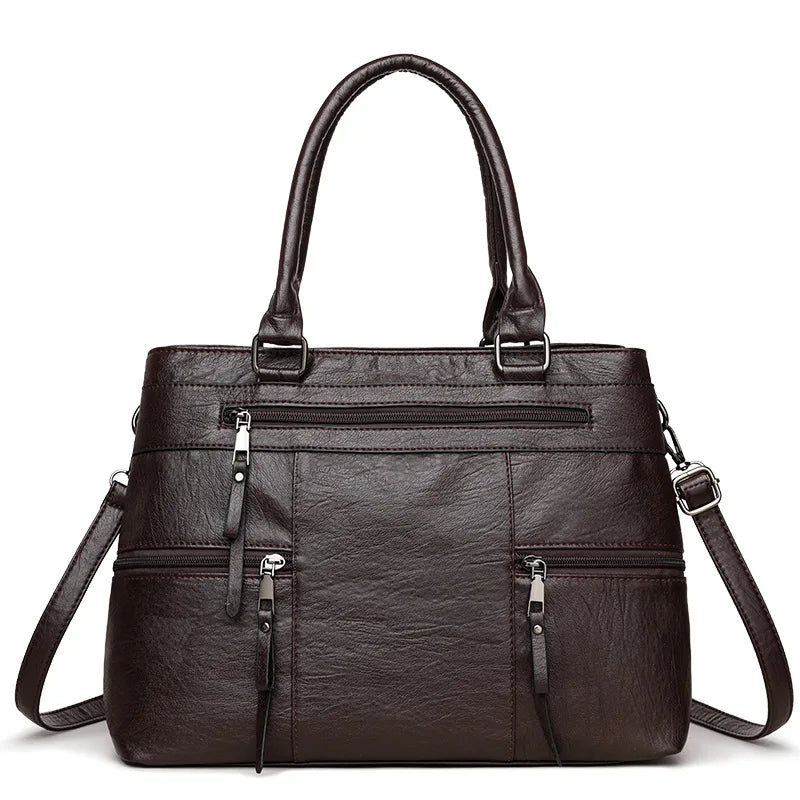 Women's Leather Tote Handbag – Top Handle Shoulder & Crossbody Bag