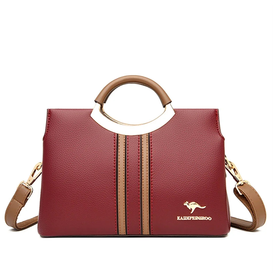 Genuine Leather Crossbody Bag for Women – 3-Layer Designer Shoulder Purse