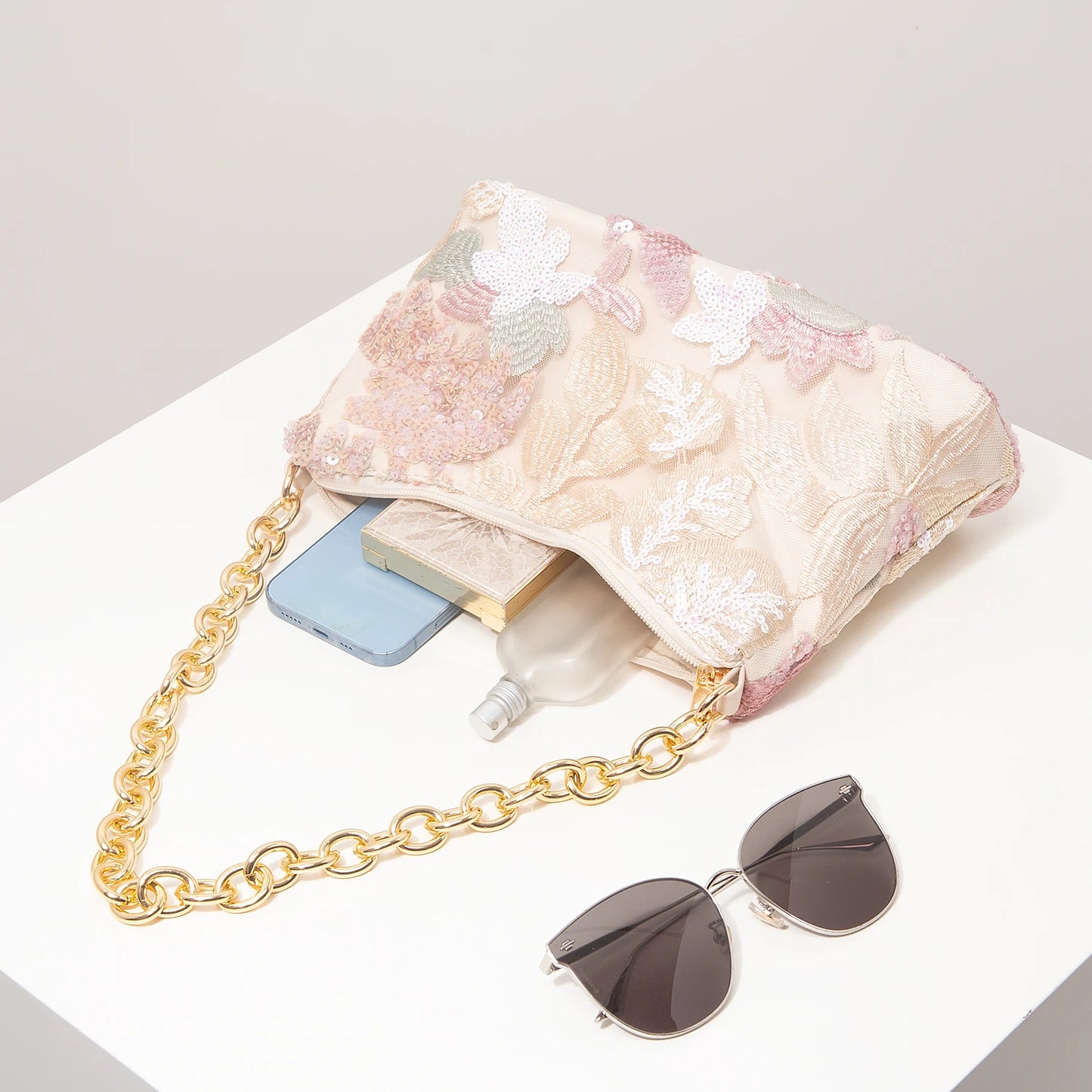 Floral Sequin Embroidery Shoulder Bag – Gala & Prom