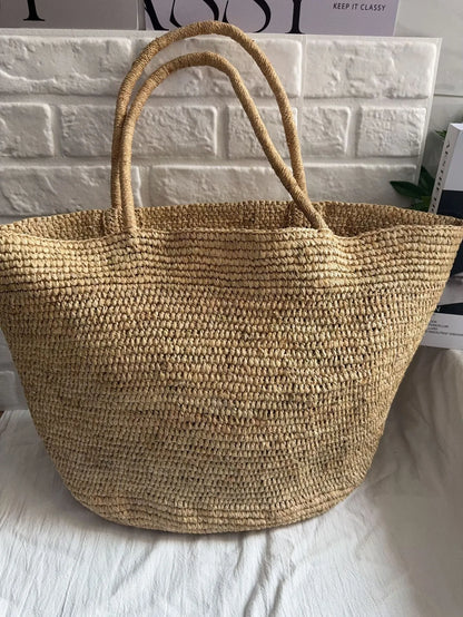 Large Raffia Straw Tote Bag – Handwoven Women's Beach Handbag