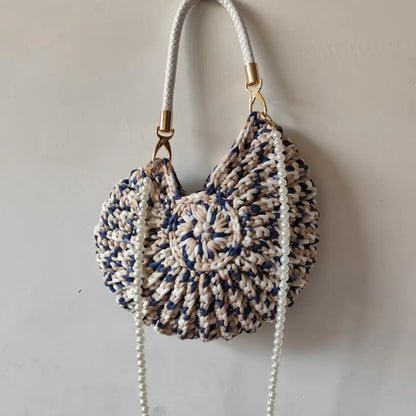 Crochet Conch Shoulder Bag with Pearl Chain – Handmade Woven Bag
