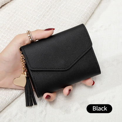 Women's Compact Clutch Wallet with Tassel & Gold Heart Charm