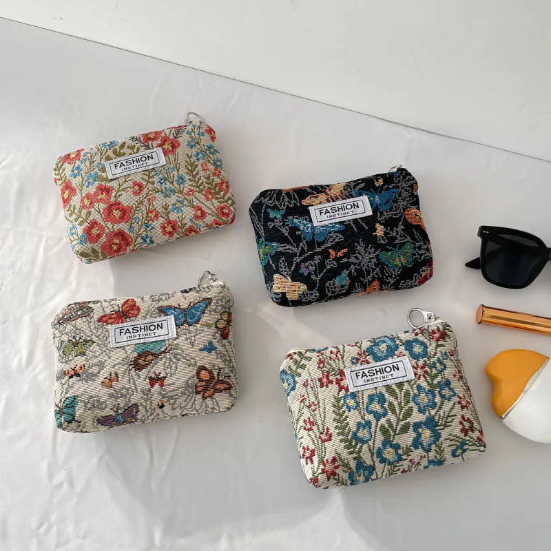 Floral Embroidery Canvas Cosmetic Bag – Korean Travel Makeup Organizer