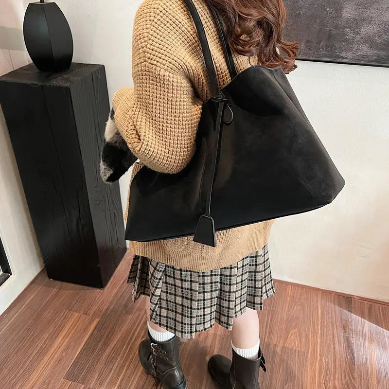 Large Capacity Suede Tote Bag – Vintage Casual Underarm Handbag