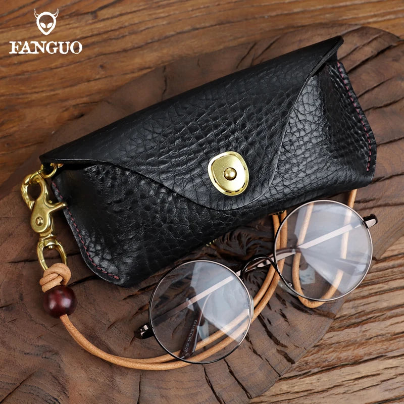 Genuine Leather Sunglasses Case with Snap Closure