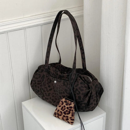 Wild Leopard Print Handbag Large Capacity Tote Bag Minimalist Nylon Women Shoulder Armpit Retro