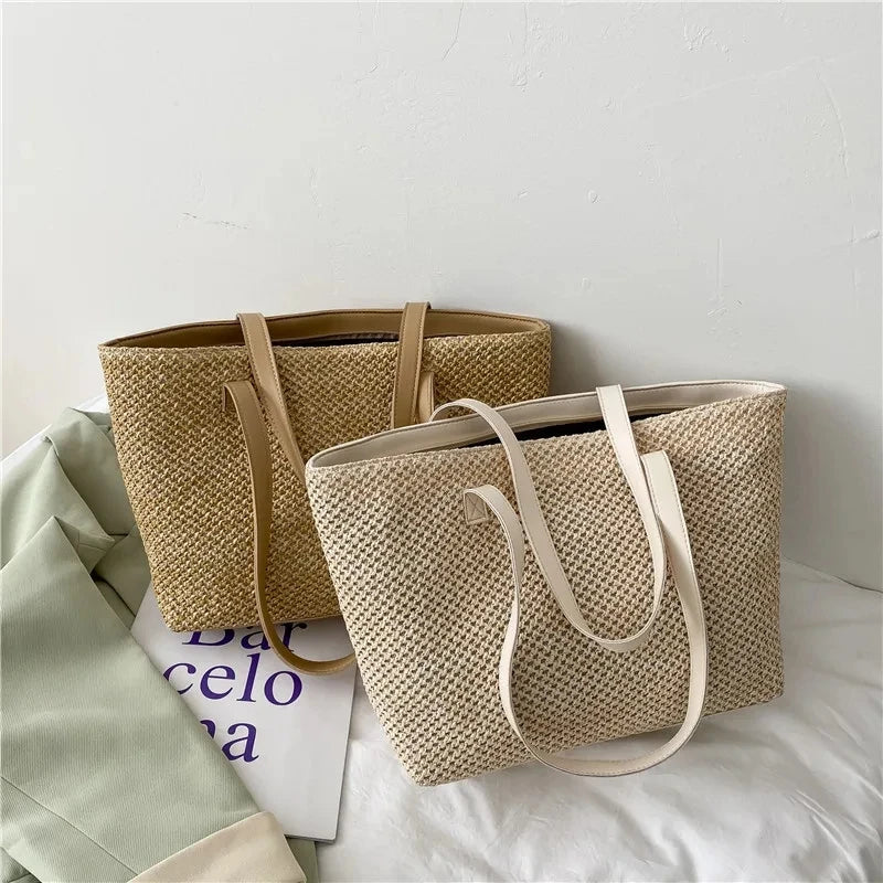 Rattan Woven Beach Tote Bag – Large Capacity Women Shopper