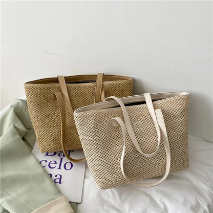 Rattan Woven Beach Tote Bag – Large Capacity Women Shopper