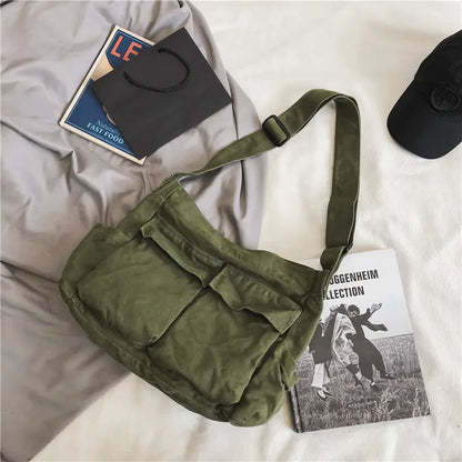 Canvas Crossbody Bag for Women – Large Capacity Retro Tote