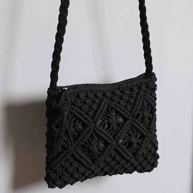 Handmade Straw Crossbody Bag – Women's Hollow Woven Shoulder Purse with Tassel