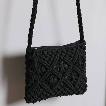 Handmade Straw Crossbody Bag – Women's Hollow Woven Shoulder Purse with Tassel