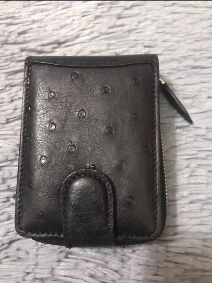Ostrich Leather Men's Multi-Card Holder Wallet with Zipper
