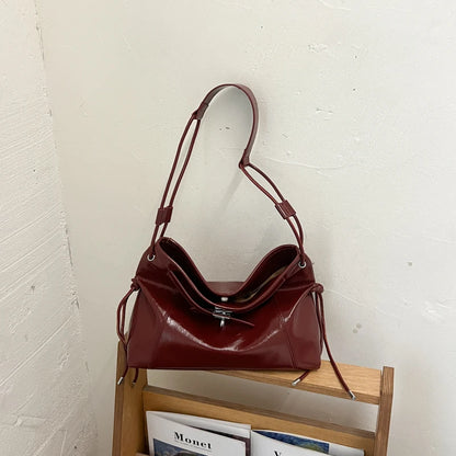 Moods Commuter Shoulder Crossbody Bags Women Waxed Pu Leather Solid Color Large Capacity Shopper