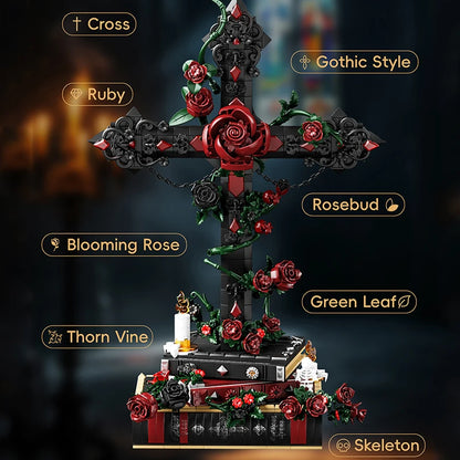 Gothic Rose Cross MOC Building Blocks Set – 1349pcs Floral Display