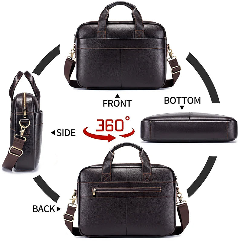 14-Inch Genuine Leather Men's Laptop Briefcase Bag