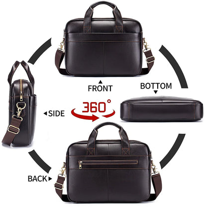 14-Inch Genuine Leather Men's Laptop Briefcase Bag