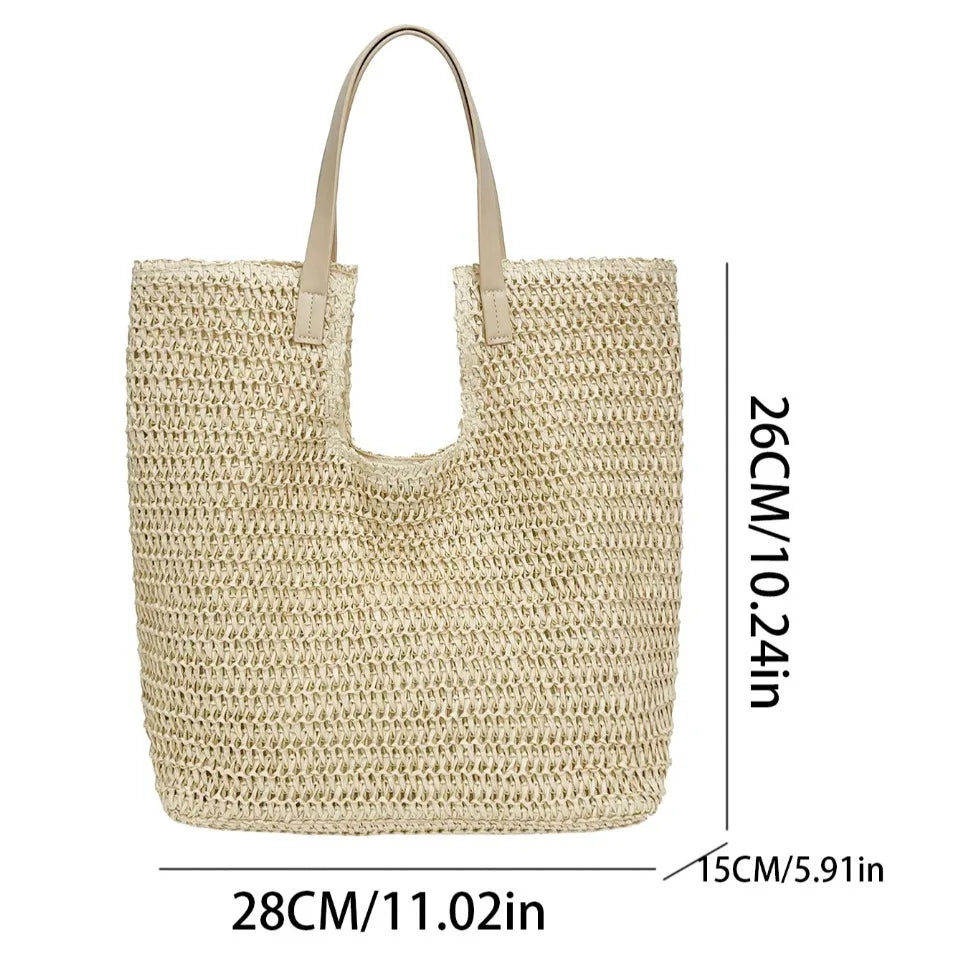 Straw Beach Tote Bag – Large Capacity Woven Shoulder Bag for Women