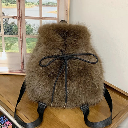 Fluffy Plush Women's Backpack – Soft Furry Mini Shoulder Bag
