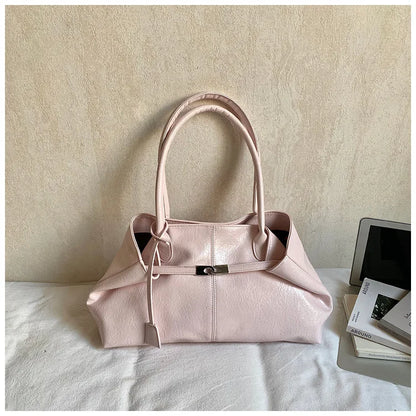 Large Capacity Pleated Leather Tote Bag for Women