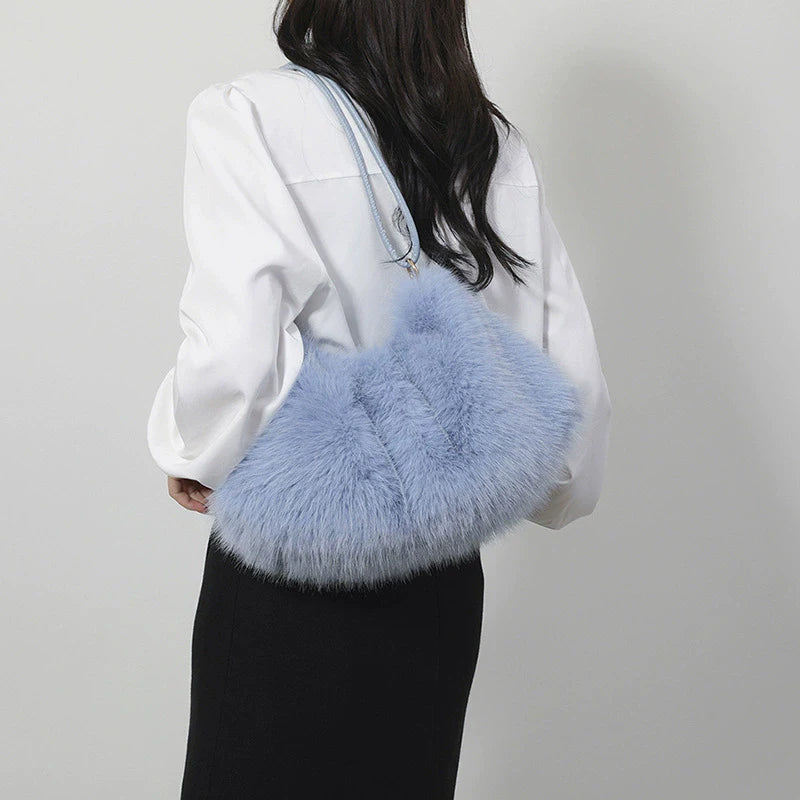 Faux Rabbit Fur Shoulder Bag – Luxury Plush Women's Handbag