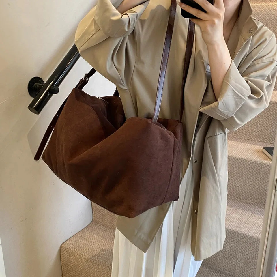 Large Suede Leather Tote Shoulder Bag for Women