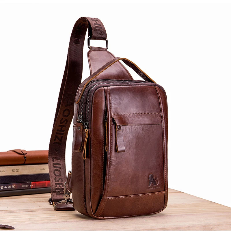 Men's Leather Crossbody Chest Bag – Cowhide Sling Bag
