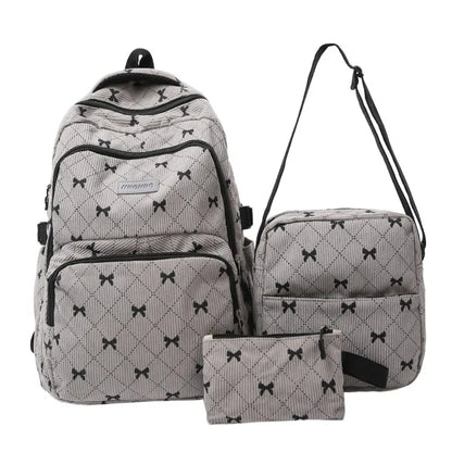 Bow Print Backpack Set – Large Capacity 3-Piece Women's Bag