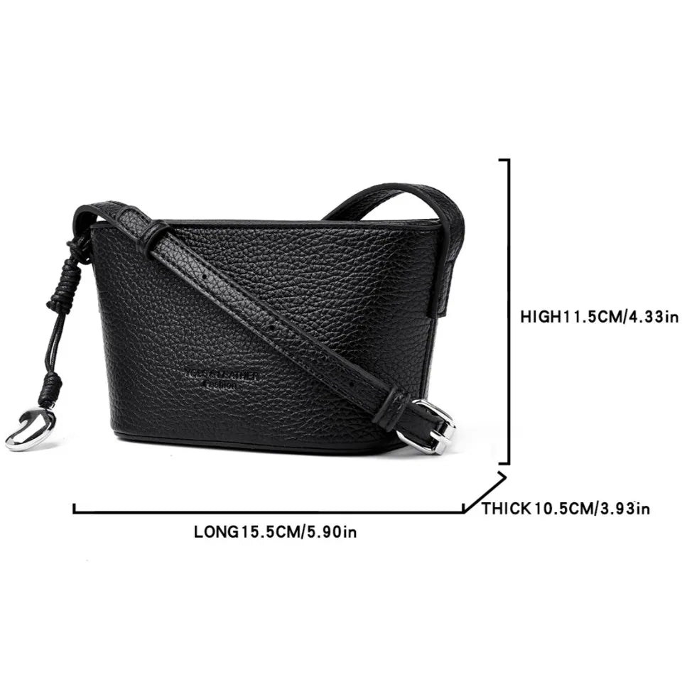 Women's Small PU Leather Crossbody Bucket Bag with Adjustable Strap