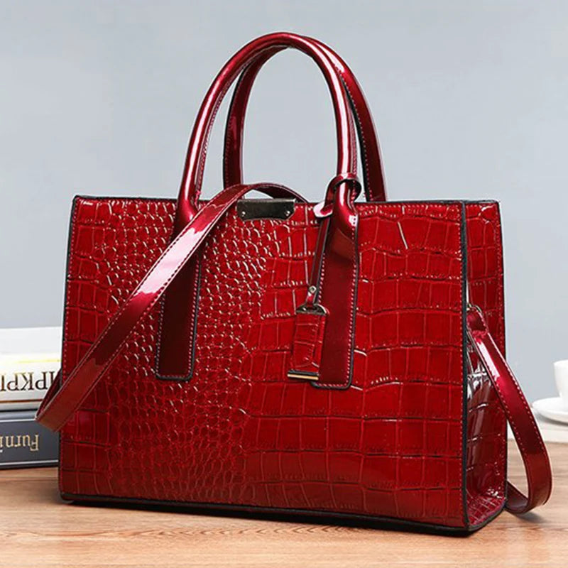 Crocodile Pattern Handbag for Women – Large Capacity PU Leather Top Handle Bag