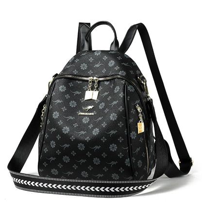 Designer Print Leather Backpack for Women – Large Capacity