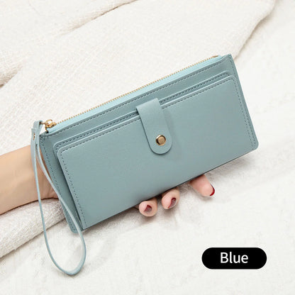 Long Card Wallet for Women – Slim PU Leather Wristlet Clutch