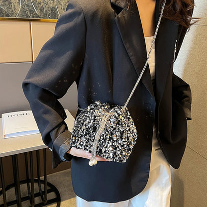 Sequin Bucket Bag Women Crossbody Chain Shoulder Bag