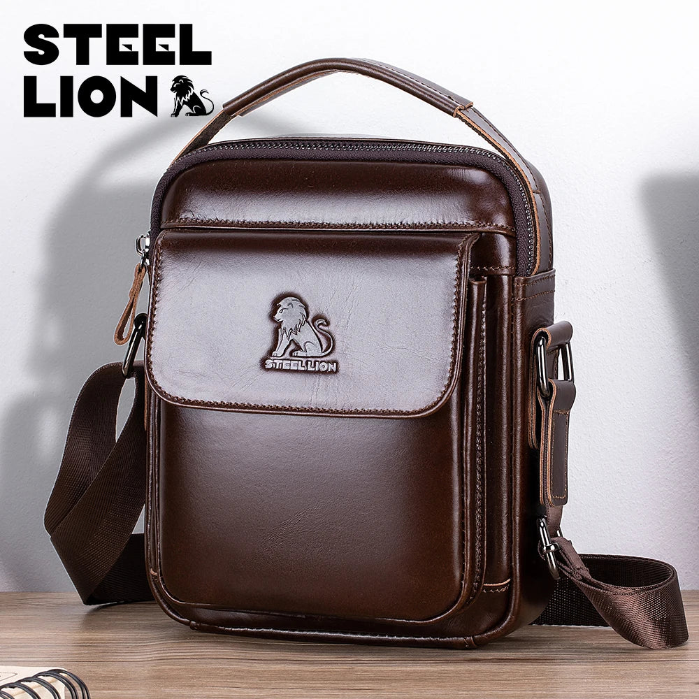 Steel Lion Men's Leather Crossbody Bag – Casual Vertical Shoulder Bag