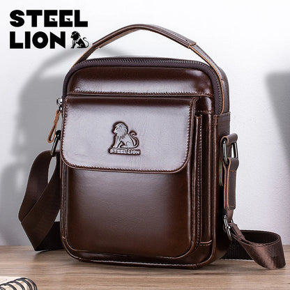 Steel Lion Men's Leather Crossbody Bag – Casual Vertical Shoulder Bag