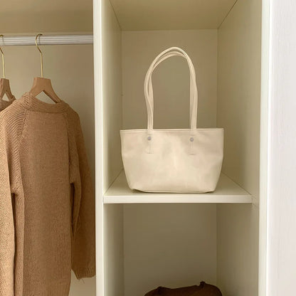 Oil Wax Leather Tote Bag for Women – Korean Style Shoulder Commuter Bag