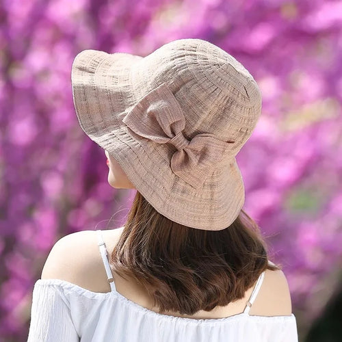 Women's Wide Brim Sun Hat with Bow – Foldable UV Protection