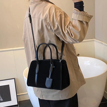 Moods Luxury Designer Top-Handle Boston Bags Women Pu Suede Pure Color Big Capacity Shopper Shoulder