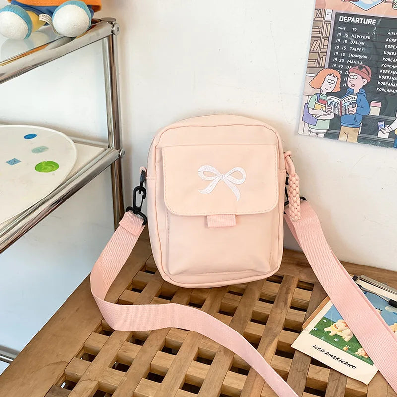 Women Bow Shoulder Bag Adjustable Strap Trendy Crossbody Solid Color Daily Messenger Purses Handbags