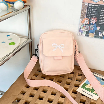 Women Bow Shoulder Bag Adjustable Strap Trendy Crossbody Solid Color Daily Messenger Purses Handbags