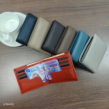 Men's Genuine Cow Leather Short Wallet with Coin Pocket