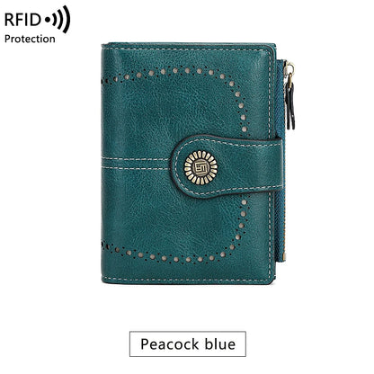 RFID Blocking Women's Vintage Bifold Wallet – Multi-Card Zip